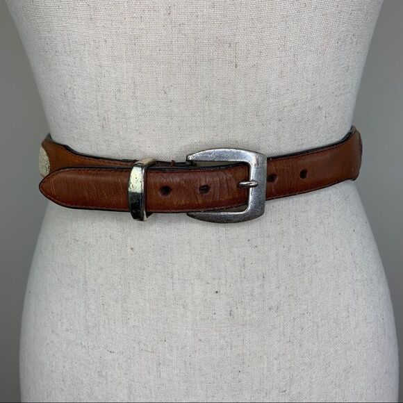 Brown Leather and Western Fabric Belt w/Silver - Picture 3 of 12